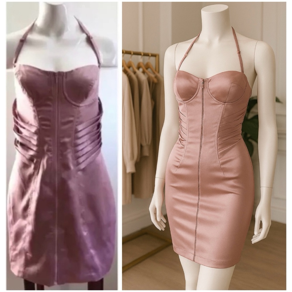 ASOS Rayan Odyll Pastel Pink Satin Bustier Halter Bodycon Mini Dress Size 12